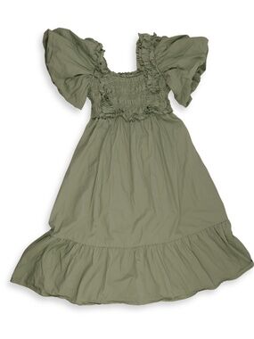 English Factory Green Midi Dress Smocked Puff Sleeve Size S